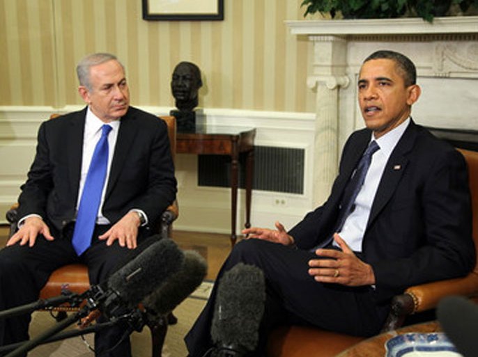 US President Barack Obama (R) with Israeli Prime Minister Benjamin Netanyahu (L) in the Oval Office of the White House in Washington, DC, USA, 05 March 2012. Reports state that the US President and Isaeli Prime Minister are at odds over how to deal with the possibility of a nuclear-armed Iran. EPA/MARTIN H. SIMON / POOL