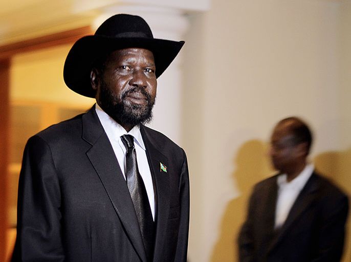 South Sudan's President Salva Kiir walks in a hotel in Addis Ababa on September 24, 2012, where he is to meet with his Sudanese counterpart Omar al-Bashir for a second day of talks as pressure mounts to settle festering disputes that have brought the rivals to the brink of renewed conflict. The two former civil war foes are facing the looming threat of United Nations Security Council sanctions unless they reach a deal, after they missed a September 22 deadline. AFP