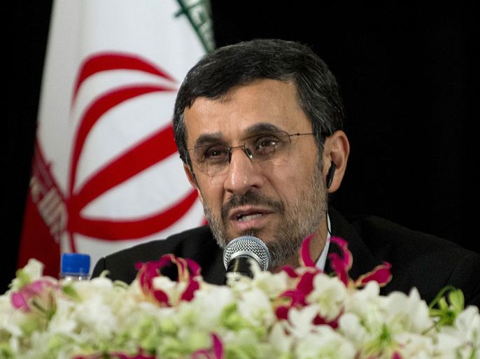 Iran's President Mahmoud Ahmadinejad answers questions at a news conference September 26, 2012 in New York. AFP PHOTO / DON EMMERT