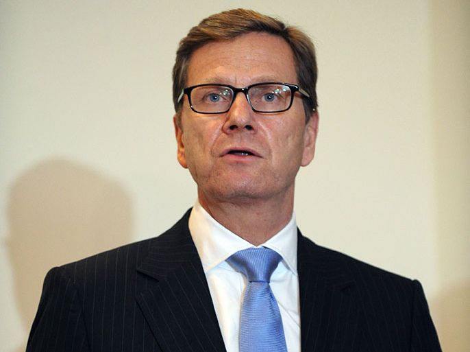 German Foreign Minister Guido Westerwelle speaks at the Hilton Hotel in Istanbul on October 13, 2012, during a meeting with his Turkish counterpart. Peace envoy Lakhdar Brahimi and German Foreign Minister Guido Westerwelle were in Istanbul for talks with Turkish leaders today as tensions soared between Damascus and Ankara over cargo seized from a Syrian passenger plane. AFP PHOTO / BULENT KILIC