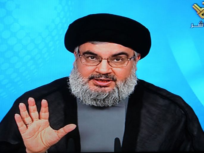epa03429156 An image grab from Hezbollah's Al-Manar TV shows Hassan Nasrallah, the head of Lebanon's militant Shiite movement, delivering a televised speech, in Beirut, Lebanon, 11 October 2012. Hassan Nasrallah, claimed responsibility for a drone that was shot down by Israel after it had entered its airspace last week. Israeli officials had previously hinted that the drone might have been the work of the Shiite movement, which is believed to have advanced Iranian weapons and has sent drones over Israel in the past. 'The Resistance in Lebanon (Hezbollah) sent a sophisticated reconnaissance drone from Lebanon toward the (Mediterranean) Sea ... before it entered (Israeli airspace) and hovered over many important locations before it was discovered by the Israeli air force,' Nasrallah said in a televised speech on the movement's al-Manar television. EPA/AL MANAR TV HANDOUT EDITORIAL USE ONLY/NO SALES