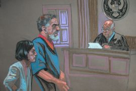 This courtroom sketch by Christine Cornell shows Iranian-American citizen Manssor Arbabsiar(C) as he pleads guilty at New York Federal Court on October 17, 2012 in New York to plotting with the Iranian military to kill the Saudi ambassador to United States. Appearing at the New York federal court where he had been due to stand trial in January, Arbabsiar entered a surprise guilty plea. He faces up to 25 years in prison at his sentencing, which was set for January 23. Judge John Keenan(R) asked Arbabsiar: "Is it true that about the spring of 2011 up until the fall of 2011 that you and your co-conspirators ... who were officials in the Iranian military, that you agreed to cause the assassination of the Saudi Arabian ambassador to the United States?" "Yes," he replied, pleading guilty to three counts. A frail looking man with