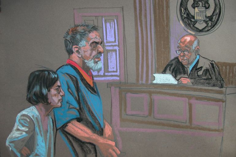 This courtroom sketch by Christine Cornell shows Iranian-American citizen Manssor Arbabsiar(C) as he pleads guilty at New York Federal Court on October 17, 2012 in New York to plotting with the Iranian military to kill the Saudi ambassador to United States. Appearing at the New York federal court where he had been due to stand trial in January, Arbabsiar entered a surprise guilty plea. He faces up to 25 years in prison at his sentencing, which was set for January 23. Judge John Keenan(R) asked Arbabsiar: "Is it true that about the spring of 2011 up until the fall of 2011 that you and your co-conspirators ... who were officials in the Iranian military, that you agreed to cause the assassination of the Saudi Arabian ambassador to the United States?" "Yes," he replied, pleading guilty to three counts. A frail looking man with