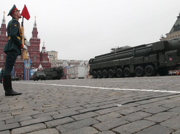 Russian strategic nuclear missile Topol-M moves on the Red square during Victory Day parade in Moscow marking 67-year anniversary of victory over nazi Germany in Moscow, Russia, 09 May 2012. EPA/SERGEI CHIRIKOV