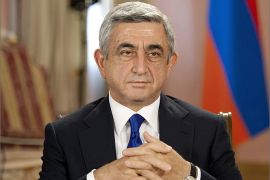 Armenian President Serzh Sarksyan gives an interview at the presidential palace in Yerevan October 5, 2012. Armenian President Serzh Sarksyan accused Azerbaijan on Friday of threatening a new war over the territory of Nagorno-Karabakh disputed by the south Caucasus neighbours. Azerbaijan is accumulating a "horrendous quantity" of arms in preparation for a resumption of fighting, Sarksyan, 58, told Reuters in an interview. He said Armenia wanted a negotiated settlement to the conflict and that he would spare no effort to achieve it. To match Interview ARMENIA-PRESIDENT/ REUTERS/Davit Hakobyan (ARMENIA - Tags: POLITICS CIVIL UNREST)