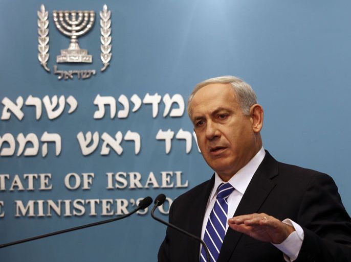 Israeli Prime Minister Benjamin Netanyahu announces early elections during a press conference at his Jerusalem office on October 9, 2012. Netanyahu called an early election, telling a Jerusalem press conference it should be held "as fast as possible. AFP PHOTO/GALI TIBBON
