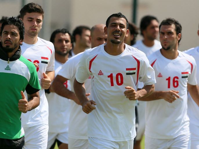 Iraq's national football team train in the Qatari capital Doha, on October 5, 2012, ahead of their WC2014 qualifying match against Brazil on October 11 in Sweden. Brazil will pit their wits against Brazilian football legend Zico and his Iraq team and then one of his former team's Japan in two friendlies in October.