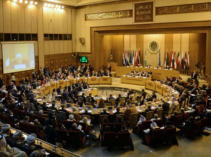 A general view shows the ministerial meeting of Arab League and European Union at the Arab League headquarters in Cairo on November 13, 2012. EU top diplomats gathered in Cairo on Tuesday welcomed the formation of a Syrian opposition bloc but fell short of granting it formal recognition seen as crucial to securing