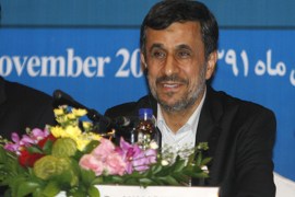 epa03463197 Iranian President Mahmoud Ahmadinejad speaks to the media during the Bali Democracy Forum V in Nusa Dua, Bali, Indonesia, 08 November 2012. This year forum themed 'Advancing Democratic Principles at the Global Setting', is expected to discuss how democratic contributes to international peace, security, economic, and human rights. EPA/MADE NAGI