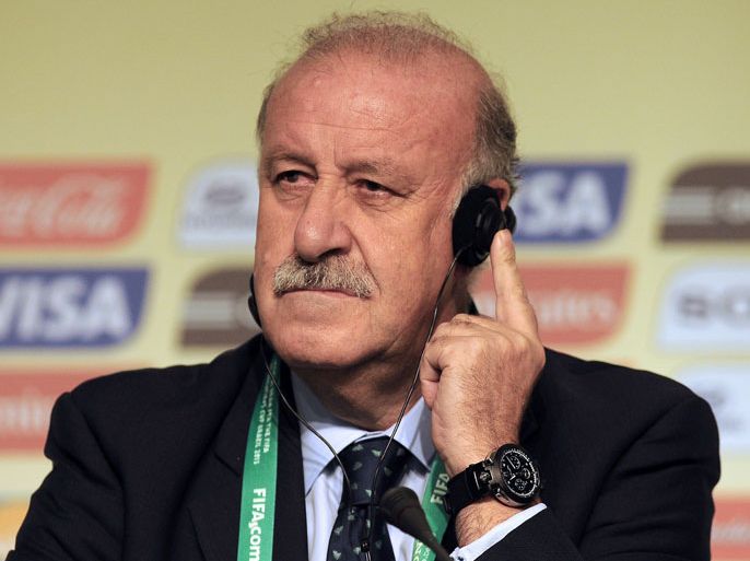 Spanish national team coach Vicente del Bosque attends a press conference in Sao Paulo, Brazil, on November 30, 2012. The Official Draw for the FIFA Confederations Cup Brazil 2013 will be held on December 1 in Sao Paulo