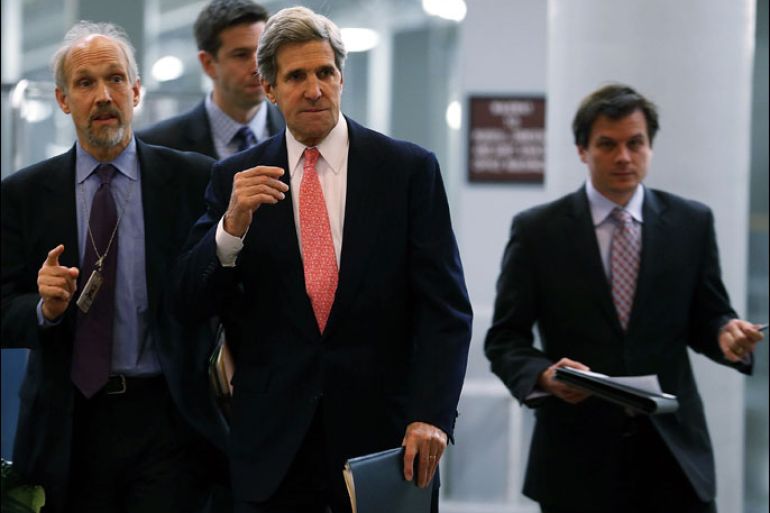 WASHINGTON, DC - DECEMBER 19: U.S. Sen. John Kerry (D-MA), Chairman of the Foreign Relations Committee walks to a closed door meeting with the Senate Foreign Relations Committee on December 19, 2012 in Washington, DC. The committee is hearing testimony from the Benghazi Accountability Review Board. Mark Wilson/Getty Images/AFP== FOR NEWSPAPERS, INTERNET, TELCOS &amp; TELEVISION USE ONLY ==