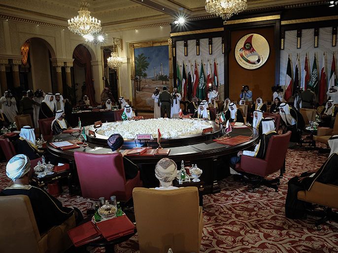 Gulf Cooperation Council (GCC) leaders attend the opening of the six Gulf Cooperation Council states on the eve of the annual GCC summit at the Sakhir Palace in Manama on December 24, 2012. The annual summit of Arab monarchs in the Gulf opens in Manama with a call for closer economic integration and unity in the face of the turmoil which has swept much of the Middle East. AFP PHOTO / MOHAMMED AL-SHAIKH