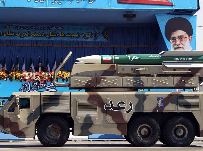 (FILES) A picture dated September 21, 2012, shows a Raad air defense system carrying Taer missiles being displayed by Iran's Revolutionary Guard, during an annual military parade which marks Iran's eight-year war with Iraq, in the capital Tehran. Iranian forces have carried out what they called cyber warfare tactics for the first time as the Islamic republic's naval units staged manoeuvres in the key Strait of Hormuz, media reports said on December 31, 2012. AFP PHOTO/ATTA KENARE