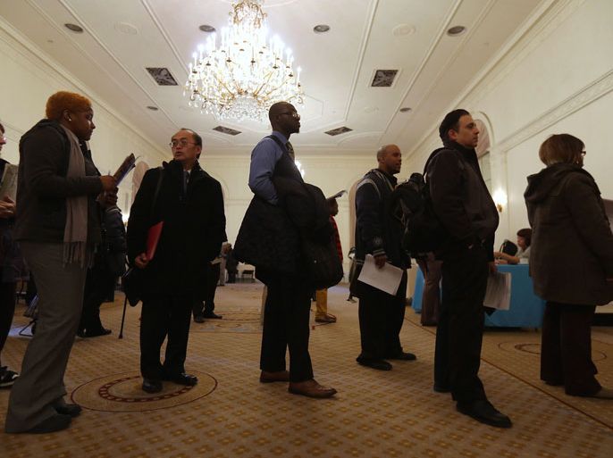 New York, New York, UNITED STATES : NEW YORK, NY - DECEMBER 06: Applicants wait to meet potential employers at the Diversity Job Fair on December 6, 2012 in Manhattan, New York City. Hundreds of people turned out to seek jobs, a day ahead of the release of monthly national unemployment figures in Washington DC. John Moore/Getty Images/AFP== FOR NEWSPAPERS, INTERNET, TELCOS & TELEVISION USE ONLY ==