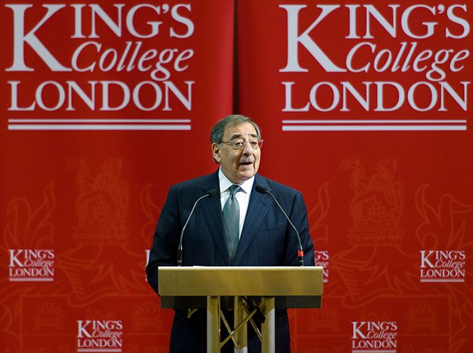 US Secretary of Defence Leon Panetta delivers a speech in the Great Hall of King's College in central London on January 18, 2013. "Terrorists" who attack US interests have no place to hide, Panetta said as fears grew for the dozens of foreigners taken hostage by Islamists at a gas plant in Algeria. AFP PHOTO/LEON NEAL
