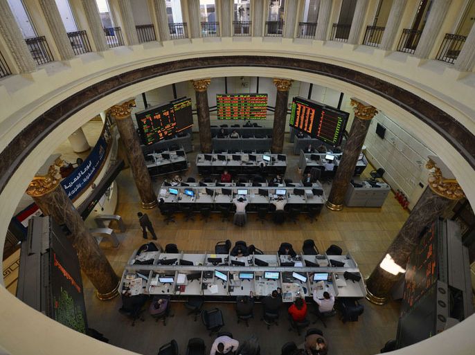 A general view of the Egyptian Stock Market in the capital Cairo on January 6, 2013. A top International Monetary Fund official will visit Egypt on January 7, for talks likely to focus on the $4.8 billion loan agreement frozen last month because of political unrest in the country. AFP PHOTO / KHALED DESOUKI