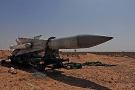 epa02901650 A Scud rocket abandoned by forces loyal to fugitive leader Muammar Gaddafi is seen in a military area of the 32rd regiment in the Misurata desert, near Misurata, Libya, 06 September 2011. According to media sources on 06 September, a delegation from the rebels met with a group from Bani Walid