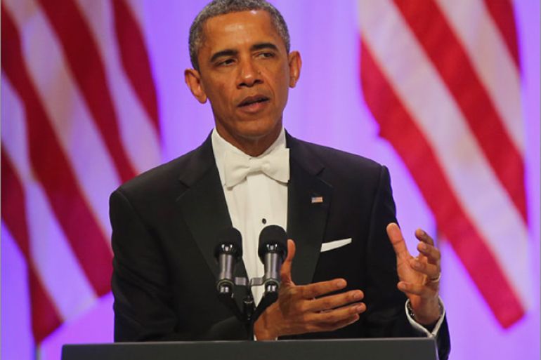 HINGTON, DC - JANUARY 21: U.S. President Barack Obama speaks during the Commander-In-Chief's Inaugural Ball January 21, 2013 in Washington