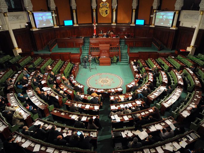 A general view shows the plenary session of the National Constituent Assembly (ANC) on February 14, 2013 in Tunis. Embattled Tunisian Prime Minister Hamadi Jebali said he will announce on February 15, a new government line-up, warning that he will quit if it is rejected. AFP PHOTO/SALAH HABIBI