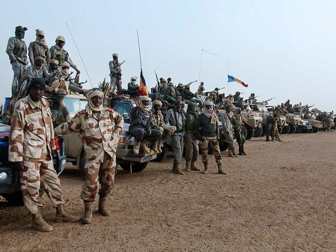 ‪‬ قوات تشادية في مدينة كيدال شمالي مالي(رويترز-أرشيف)