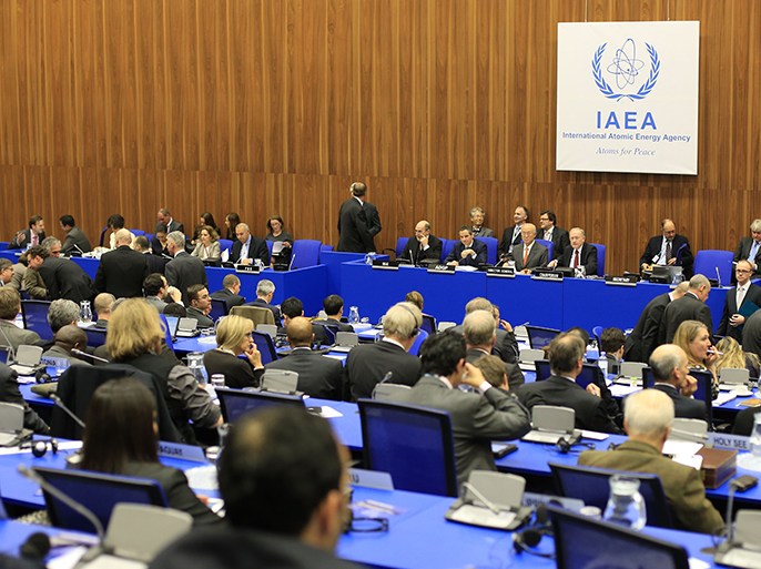 AK3056 - Vienna, -, AUSTRIA : General view of the International Atomic Energy Agency (IAEA) Board of Governors meeting at the UN atomic agency headquarters in Vienna, on March 6, 2013. The IAEA regularly inspects Iran's declared nuclear facilities but it also wants Tehran to address what it suspects are indications that the programme also has -- or at least had in the past -- "possible military dimensions" (PMD) aimed at developing the bomb. AFP PHOTO / ALEXANDER KLEIN