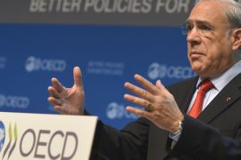 epa03487854 OECD Secretary General Jose Angel Gurria addresses the media during a press conference to present the OECD Economic Outlook at the OECD headquarters, in Paris, France, 27 November 2012. The organization has cut down its forecast for growth in the world’s advanced economies for 2013, and alerted of the risk of a serious global recession. OECD expects from its members a growth of 1.4 percent, down from 2.2 percent, for 2013. EPA/CHRISTOPHE KARABA