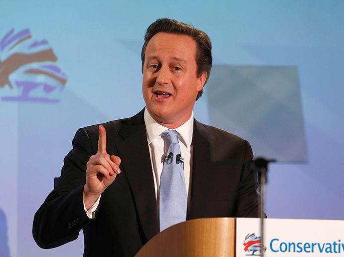 Britain's Prime Minister David Cameron speaks at the Conservative Party's annual Spring Forum, in central London March 16, 2013. REUTERS/Suzanne Plunkett (BRITAIN - Tags: POLITICS)