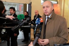 IRELAND : French Foreign Minister Laurent Fabius speaks to journalists as he arrives for the GYMNICH, an Informal Meeting of European Union Foreign Ministers, at Dublin Castle in Dublin, Ireland, on March 22, 2013. AFP PHOTO/ PETER MUHLY