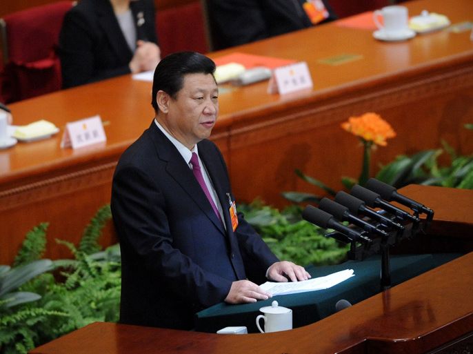 Newly-elected Chinese President Xi Jinping delivers his maiden speech at the closing session of the National People's Congress (NPC) at the Great Hall of the People in Beijing on March 17, 2013. Xi said he would fight for a "great renaissance of the Chinese nation", in his first speech as head of state of the world's most populous country