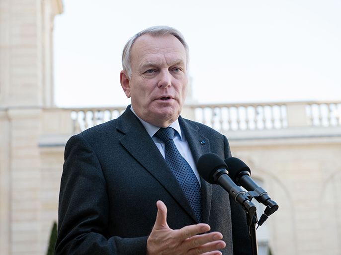 French Prime Minister Jean-Marc Ayrault speaks to journalists following a ministerial meeting on employment with France's President at the Elysee presidential Palace in Paris on March 4, 2013. AFP PHOTO BERTRAND LANGLOIS