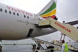 (FILES) Picture taken on August 17, 2012 in Addis Ababa shows a Boeing 787 Dreamliner on arrival. An Ethiopian Airlines Dreamliner jet took off on April 27, 2013 on a commercial flight, becoming the first carrier to resume flying the Boeing 787 that were grounded worldwide three months ago due to battery problems. AFP PHOTO / JENNY VAUGHAN