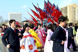 A picture released by the North Korean Central News Agency (KCNA) on 10 April 2013 shows North Korean people dance in a plaza in Pyongyang, North Korea, on 09 April 2013, to celebrate the 09 April festival commemorating the power transition to late North Korean leader Kim Jong-il from his father and North Korean founder Kim Il-sung. Kim Jong-il officially took over in 1994 when Kim Il-sung died. Kim Jong-il passed away in 2011 and his son Jong-un took control of the impoverished and nuclear-armed communist state. EPA/KCNA SOUTH KOREA OUT NO SALES