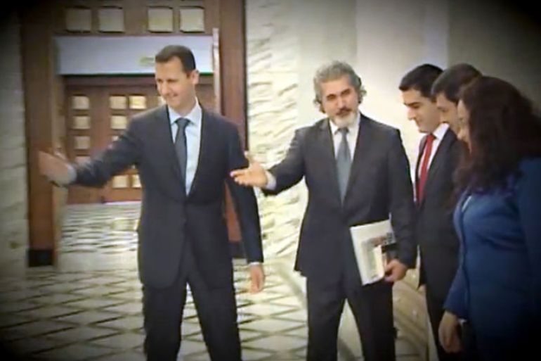 An image grab taken from a video made available by the Syrian presidency media office on April 3, 2013, shows Syrian President Bashar al-Assad (L) greeting journalists with the Turkish television Ulusal and Aydinlik newspaper in Damascus on April 2, 2013 for an interview which is to run on April 5, according to the president's YouTube channel.AFP PHOTO/HO/PRESIDENCY MEDIA OFFICE == RESTRICTED TO EDITORIAL USE - MANDATORY CREDIT "AFP PHOTO / HO / PRESIDENCY MEDIA OFFICE " - NO MARKETING NO ADVERTISING CAMPAIGNS - DISTRIBUTED AS A SERVICE TO CLIENTS