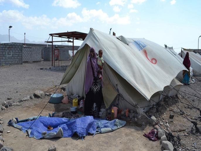 ‪لاجئة صومالية في مخيم خرز للاجئين بمحافظة لحج جنوب اليمن‬ (الجزيرة نت)