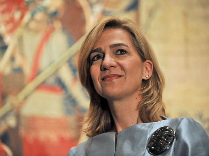 A file picture taken on September 13, 2011 shows Spain's Princess Cristina attending a preview of the exhibition "The Invention of Glory: Alfonso V and the Pastrana Tapestries" at the National Gallery of Art in Washington. Spain's Princess Cristina has been summoned to testify as a suspect in a corruption case involving her husband, a court official said on April 3, 2013, an historic blow to the prestige of the royal family including her father King Juan Carlos. The princess must testify as a suspect on April 27 at the court in Palma on the Mediterranean island of Mallorca in a case centred on accusations of embezzlement and influence peddling by her husband, Inaki Urdangarin.