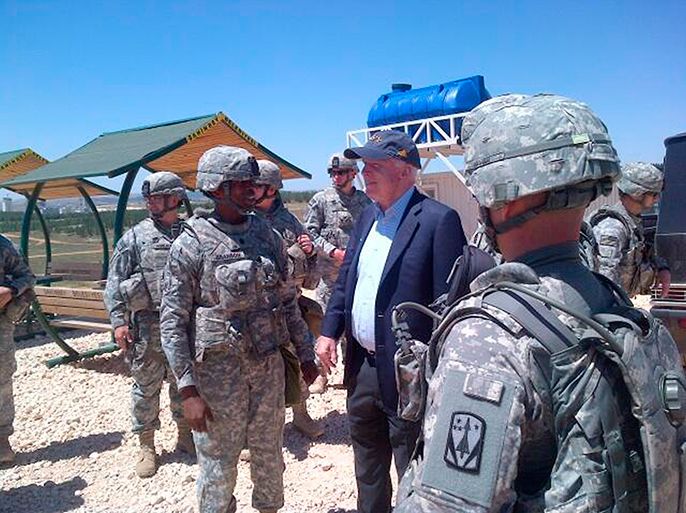 U.S. Senator John McCain (R-AZ) is pictured with U.S. troops at a Patriot missile site in southern Turkey on May 27, 2013 in this picture released via McCain's Twitter account. McCain, a former Republican presidential candidate and one of the loudest voices calling for military aid to the Syrian opposition, met with some of the rebels during a surprise visit to the war-torn country on Monday, his spokesman said.