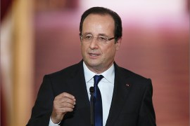 French President Francois Hollande speaks during a press conference on May 16, 2013 at the Elysee Palace in Paris, one day after his first anniversary in office was marred by news that France had fallen back into recession amid plummeting economic indicators. The Socialist leader, who is the most unpopular post-War president according to opinion polls, had pledged to turn back double-digit unemployment in Europe's second-largest economy this year, but that now seems highly unlikely. AFP PHOTO / PATRICK KOVARIK