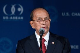 Washington, District of Columbia, UNITED STATES : Myanmar President Thein Sein addresses the US Chamber of Commerce in Washington on May 20, 2013. Earlier, Thein Sein urged an end to intercommunal