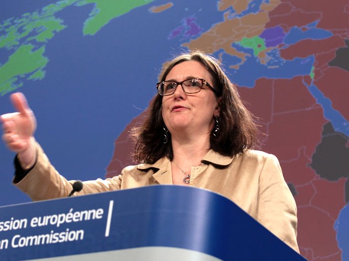 epa03604084 European home affairs Commissioner, Swedish, Cecilia Malmstrom gives a news conference on EU 'Smart Borders' - enhancing mobility and security at the EU commission headquarters in Brussels, Belgium, 28 February 2013. The 'Smart Borders' package leads the way towards a next generation of border checks relying on new, much more effective technologies. The Entry/Exit System (EES) and the Registered Travelers Program (RTP) will speed up border check procedures for third country nationals entering the EU while at the same time enhancing security. Meeting these two objectives of facilitating access and enhancing security would make sure that the EU remains open to the world and attractive as a destination for non EU-travelers. EPA/OLIVIER HOSLET