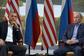 US President Barack Obama (L) holds a bilateral meeting with Russian President Vladimir Putin during the G8 summit at the Lough Erne resort near Enniskillen in Northern Ireland, on June 17, 2013. The conflict in Syria was set to dominate the G8 summit starting in Northern Ireland on Monday, with Western leaders upping pressure on Russia to back away from its support for President Bashar al-Assad