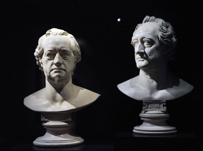 epa03371162 Busts of German writer Johann Wolfgang von Goethe are displayed during a new exhibition 'Flood of Life - Storm of Deeds' at the Goethe National Museum in Weimar, Germany, 27 August 2012. The exhibiton will open to public on 28 August. EPA/MARTIN SCHUTT