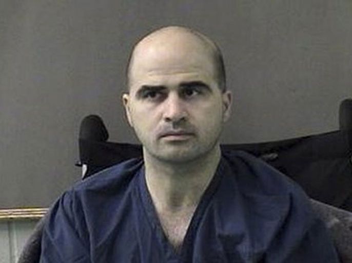 This photo released by the Bell County Sheriffs Department, shows US Major Nidal Hasan after being moved from Brooke Army Medical Center in San Antonio to Bell County Jail in Belton, Texas in this April 9, 2010 file photo. The US army psychiatrist charged with killing 13 people and wounding 32 others in a 2009 shooting spree on a Texas army base will be able to represent himself at trial, a judge ruled June 3, 2013. Major Nidal Hasan, 42, faces the death penalty if convicted. Hasan has repeatedly attempted to plead guilty but the request was denied because prosecutors were unwilling to waive the death penalty, and military law does not permit people to plead guilty to a capital offense. However, military judge Colonel Tara Osborn agreed to let Hasan represent himself at trial after a military doctor testified that he was fit to handle the physical strain