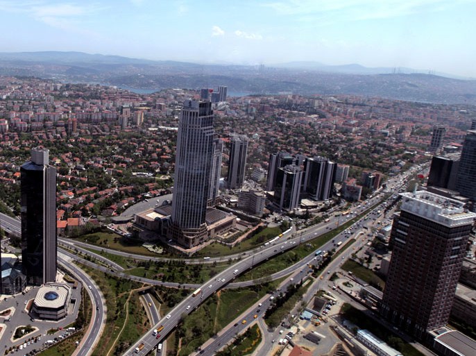 epa02738634 A general view of Levent financial district which is including leading Turkish company headquarters, is seen from 261-meter-tall 'Istanbul Sapphire Tower' in Istanbul, Turkey, 17 May 2011. EPA/TOLGA BOZOGLU