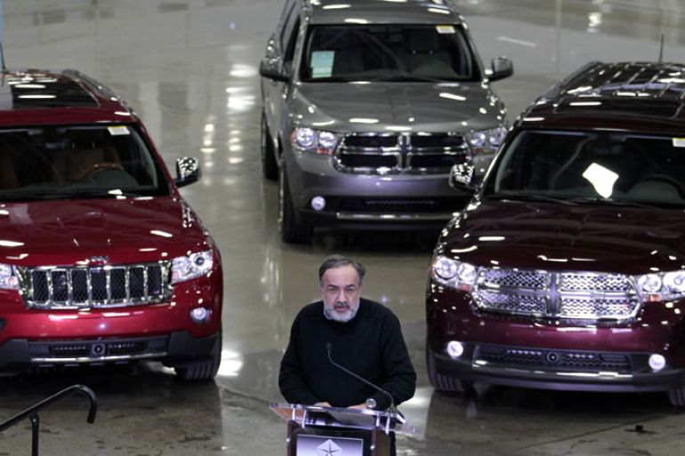 epa03197451 Chrysler Group LLC Chairman and CEO Sergio Marchionne speaks at the Jefferson North Assembly factory in Detroit, Michigan, USA, 26 April 2012. Chrysler builds the Jeep Grand Cherokee and Dodge Durango at this facility. EPA/JEFF KOWALSKY