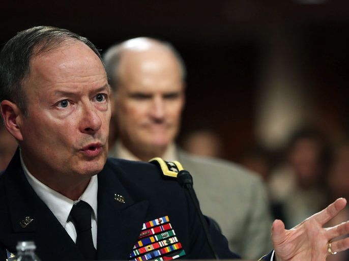 Washington, District of Columbia, UNITED STATES : WASHINGTON, DC - JUNE 12: U.S. Army Gen. Keith Alexander, commander of the U.S. Cyber Command, director of the National Security Agency (NSA), testifies during a Senate Appropriations Committee hearing on Capitol Hill, June 12, 2013 in Washington, DC. The committee is hearing testimony on President Obama's FY 2014 budget and also Cybersecurity from Gen. Keith Alexander and other government officials. Mark Wilson/Getty Images/AFP== FOR NEWSPAPERS, INTERNET, TELCOS & TELEVISION USE ONLY ==