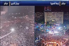 حشود المتظاهرين في ميدان رابعة العدوية وميدان التحرير