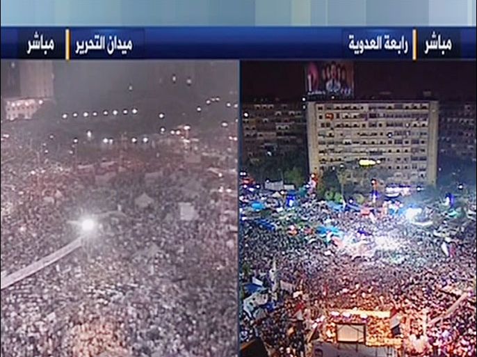 حشود المتظاهرين في ميدان رابعة العدوية وميدان التحرير