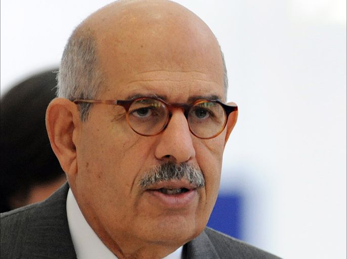 (Files) A file picture take on October 21, 2009, shows prominent Egyptian liberal leader Mohamed ElBaradei arriving for a meeting of representatives of France, Iran, Russia and the United States at the Vienna headquarters of the International Atomic Energy Agency ahead of a full plenary. ELBaradei, was named Egypt VP for foreign relations on July 9, 2013, according to the Egyptian state media. AFP PHOTO / SAMUEL KUBANI