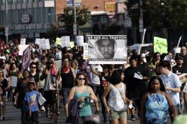 Demonstrators march during a protest against the acquittal of George Zimmerman in the Trayvon Martin trial, in Los Angeles, California July 14, 2013. Thousands of demonstrators demanding "Justice for Trayvon" marched in major cities across the United States on Sunday to protest the acquittal of George Zimmerman in the shooting death of unarmed black teenager Trayvon Martin.