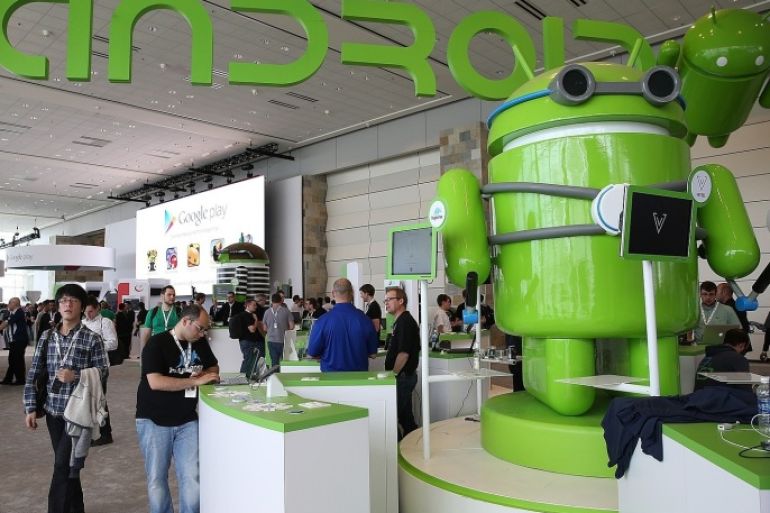 SAN FRANCISCO, CA - MAY 15: Attendees visit the Android booth during the Google I/O developers conference at the Moscone Center on May 15, 2013 in San Francisco, California. Thousands are expected to attend the 2013 Google I/O developers conference that runs through May 17. At the close of the markets today Google shares were at all-time record high at $916 a share, up 3.3 percent.